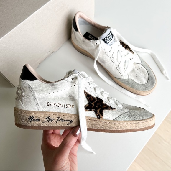 Golden Goose Ballstar Sneakers w/ Leopard-Print Star and Black Leather Heel Tab - Picture 5 of 10